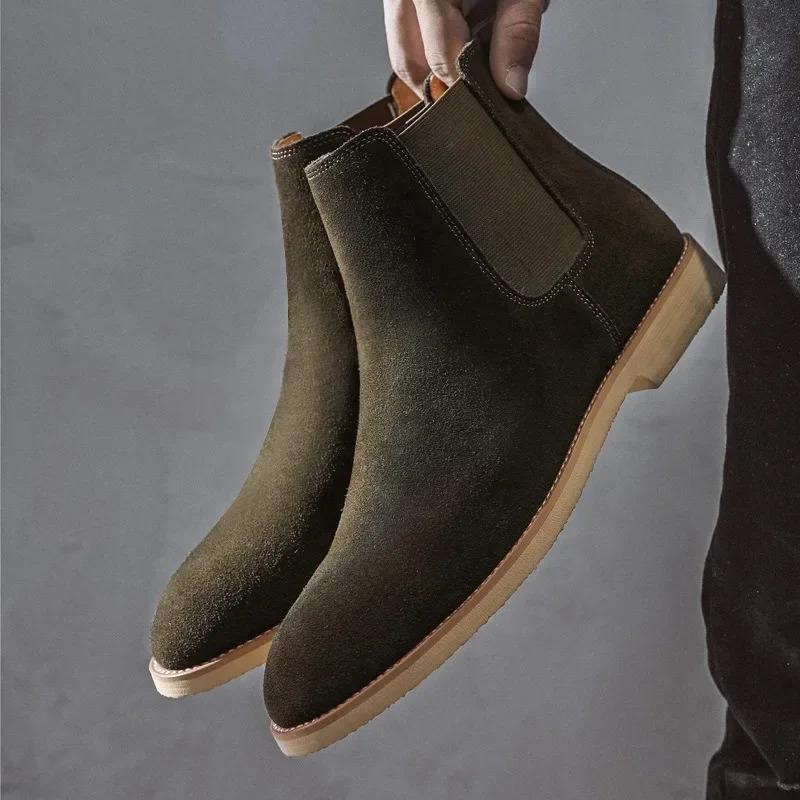 Bottes Chelsea Homme Style Britannique Bottines Cuir Véritable Daim Haute Qualité Chaussures pour Homme Nouvelles Bottes d'Affaires Zapatos Hombre