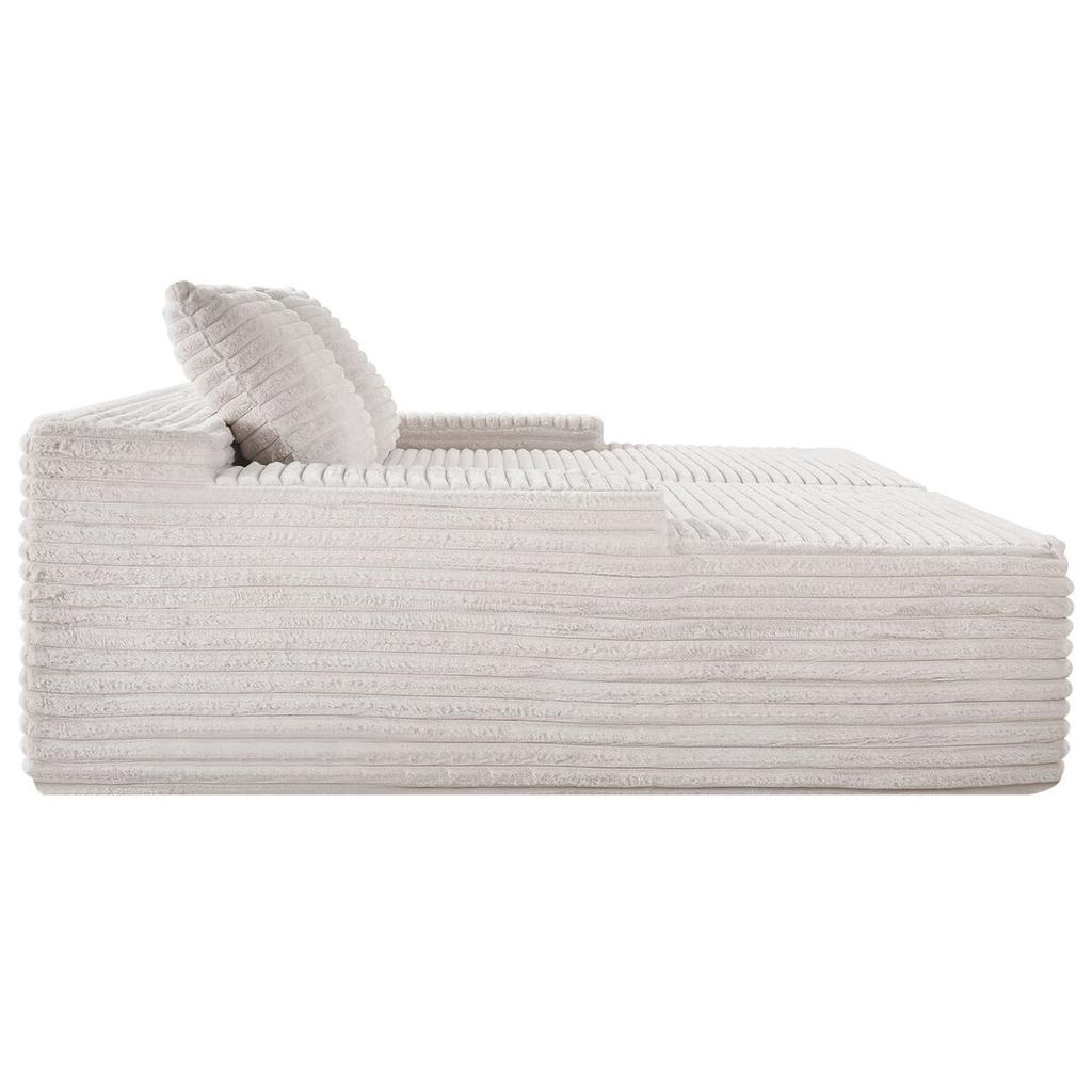 Chaise Longue Double Surdimensionnée 210 cm, Canapé Modulable en Velours Côtelé, Canapé Loveseat Confortable à Assise Profonde avec Coussins Souples et Coussins Décoratifs pour Salon