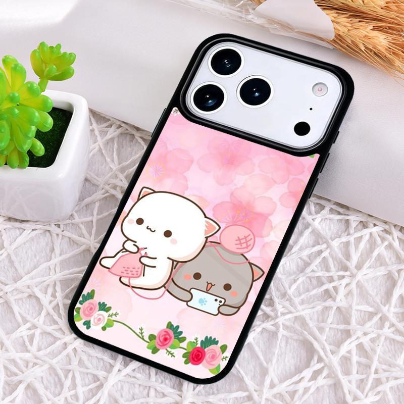 Cartoon Peach Mochi Cat Phone Case for iPhone 17 Air 16 15 11 12 14 13 Pro Max Shockproof Cover
