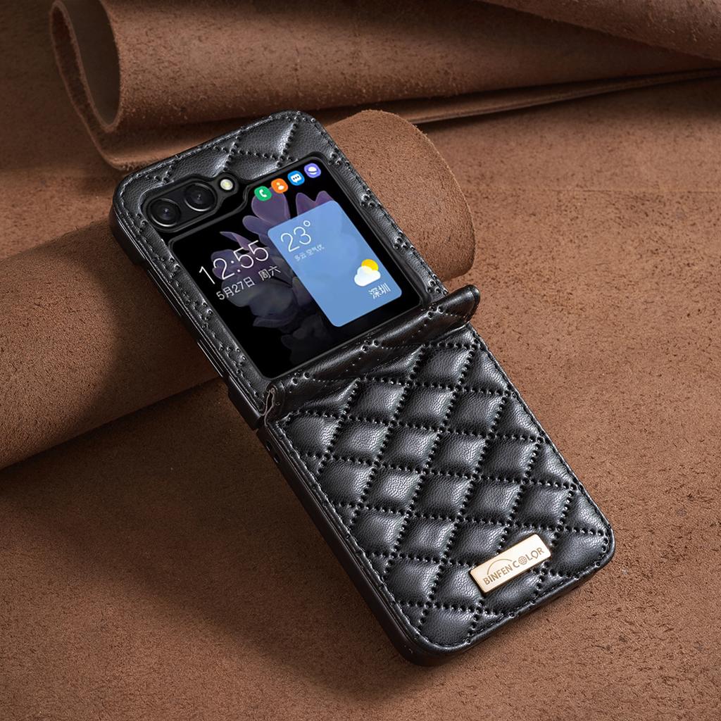 BINFEN COLOR For Samsung Galaxy Z Flip6 5G/Z Flip5 5G Case Rhombus PU Leather Folding Phone Cover