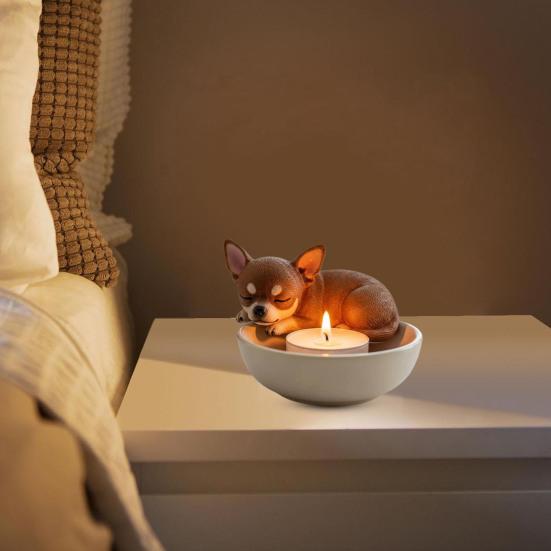 Puppy Candle Holder Handmade Animal Tea Light Candle Holder Cartoon Sleeping Dog Tealight Candle Holder for Dog Lovers Gift Home Decor