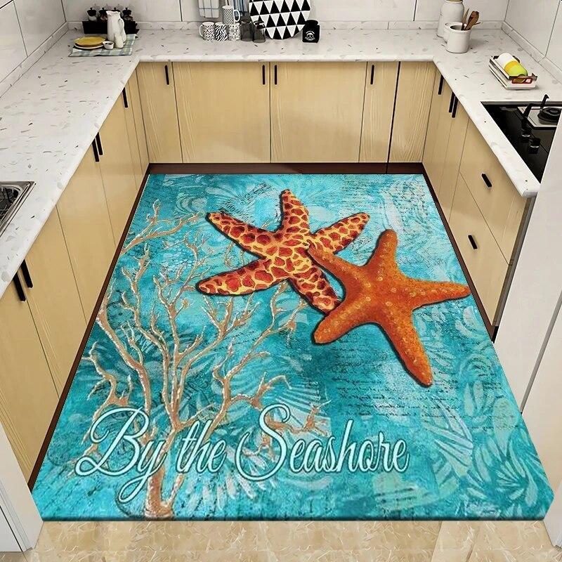 

Океан, морська вода, пляж, морська зірка, килимок, килимок для вітальні, спальні, придверний килимок, кухня, ванна, нековзкий килимок 40x60cm