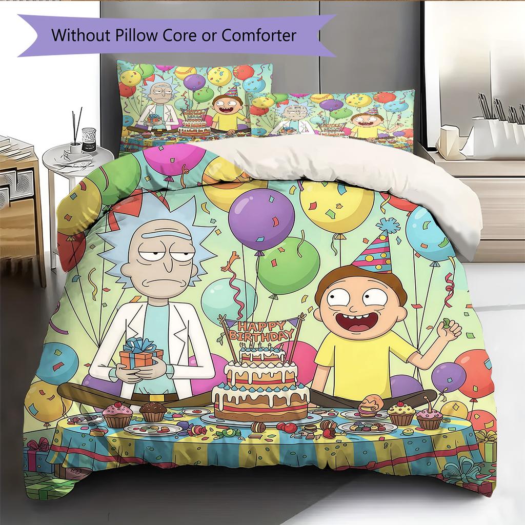 Rick and Morty Pattern Bedding Quilt Set  Home Decoration  Gift (1 * duvet cover + 2 * pillowcase  without core)
