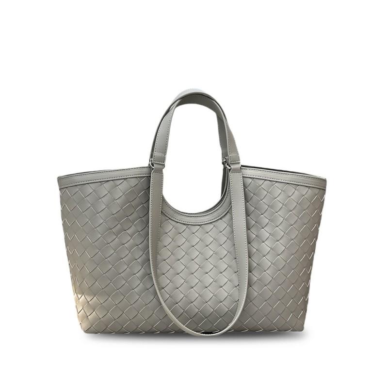 Vintage Leather Woven Tote Bag Women Large Capacity Shoulder With Magnetic Soft Genuine Cowhide