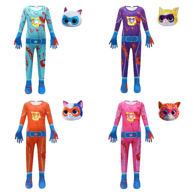 Superkitties Kids Onesie Costume With Soft Milk Silk Fabric Cartoon Style Purple Blue Pink Orange 100cm-150cm/43.3-59.05in