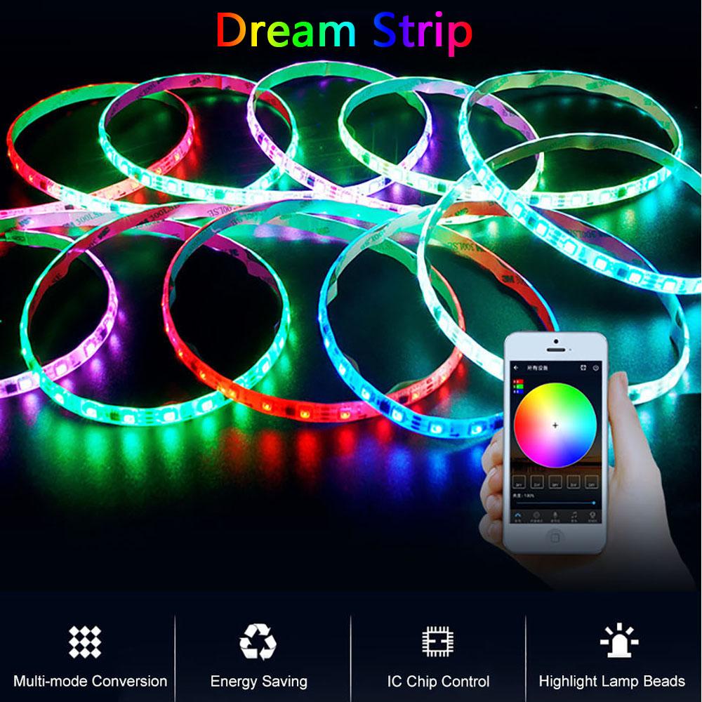 DC 12V WS2812B Dream LED ribavalgusti Bluetooth 5050 RGB BCCT RGBWW Dream Color Light Magamistoa teler Arvuti kaunistuskomplekt+toide Nutikas neoonvalgus