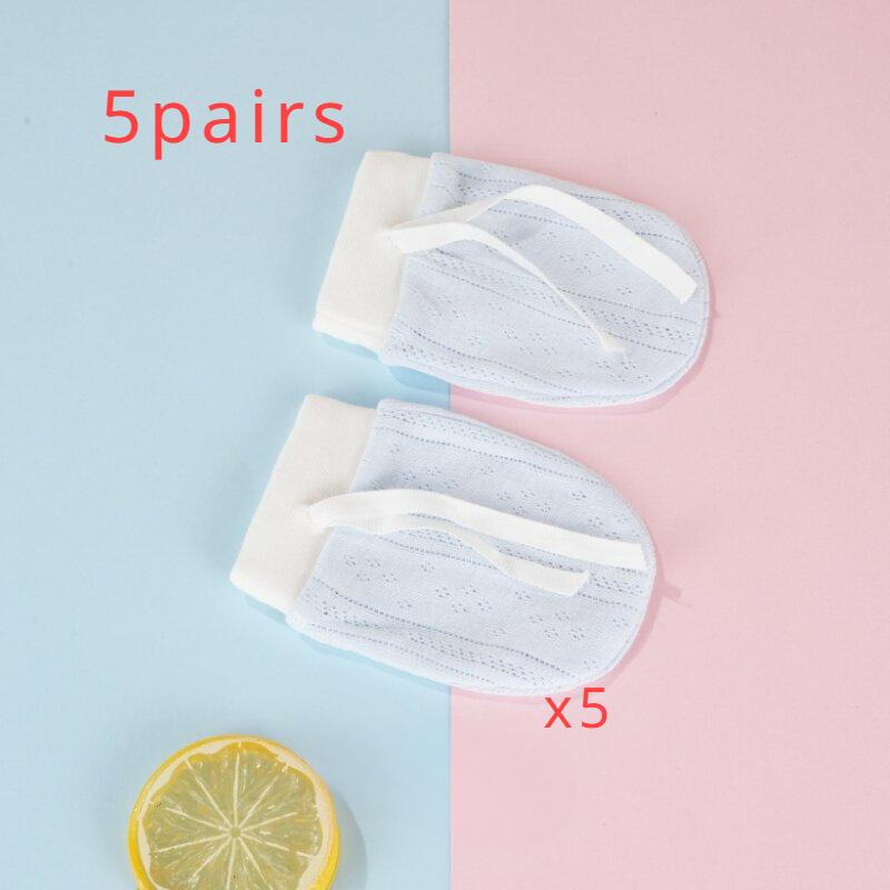 

5 пар детских хлопковых перчаток с защитой от царапин, детские дышащие и легкие защитные перчатки для новорожденных, тонкие, с защитой от укусов