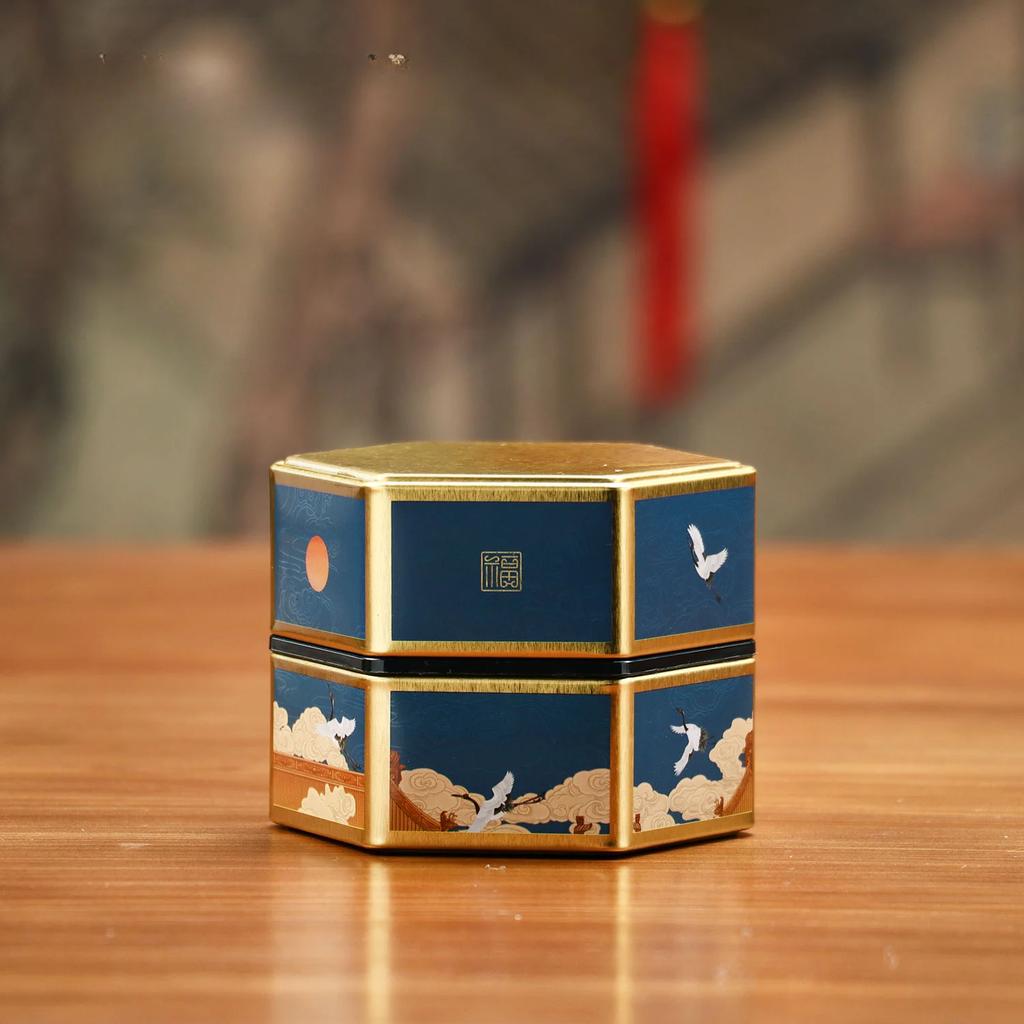 Creative Hexagonal Tea Pot Tin Can Chinese Style Tinplate Tea Storage Tank Small Sealed Portable Box Empty Can Set Accessories
