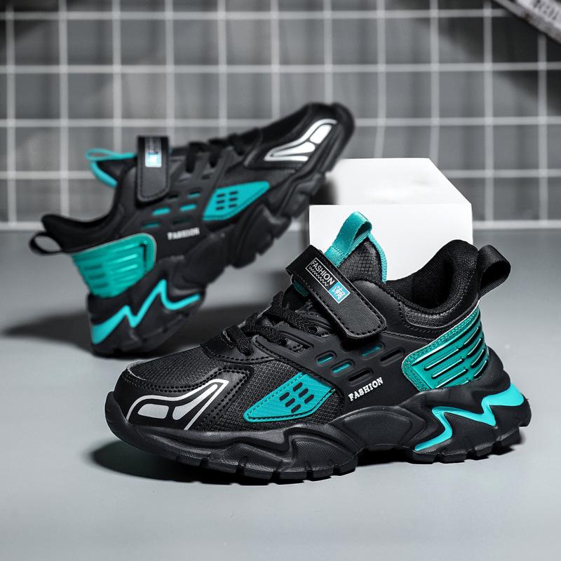 Fashion boys' new four-season sports shoes leather mesh velvet non-slip and wear-resistant casual sports shoes