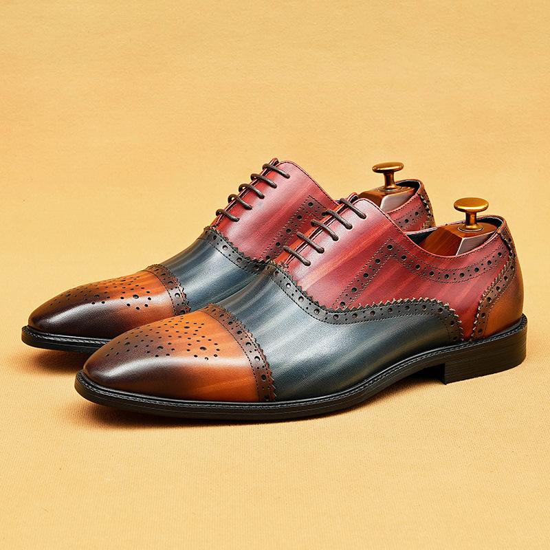 

Мужские кожаные туфли British Trend Brock Dress, деловые повседневные туфли из натуральной кожи, мужские туфли с гравировкой 46