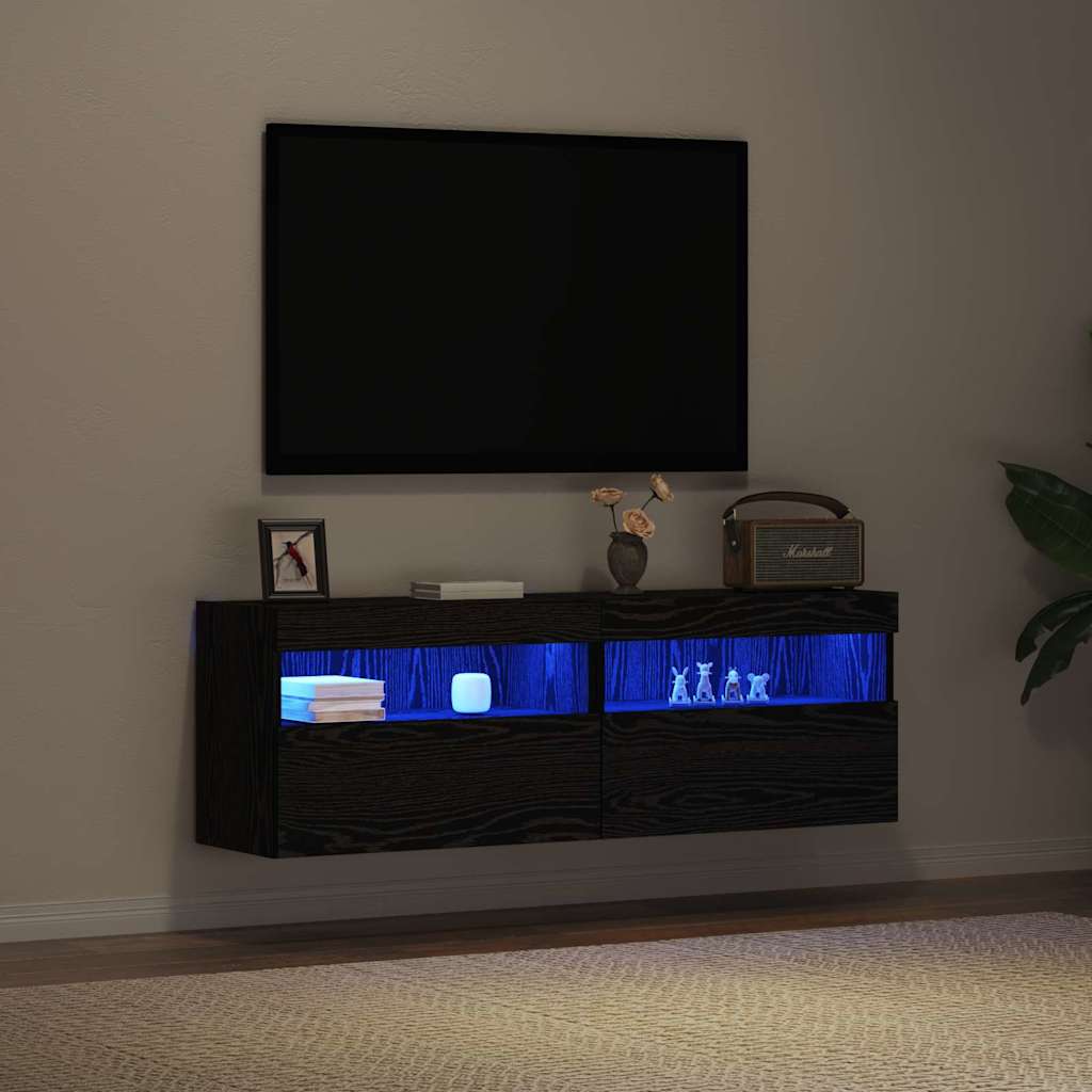 TV Wall Cabinet 2 Pcs Black Oak Effect 60 X 30 X 40 Cm