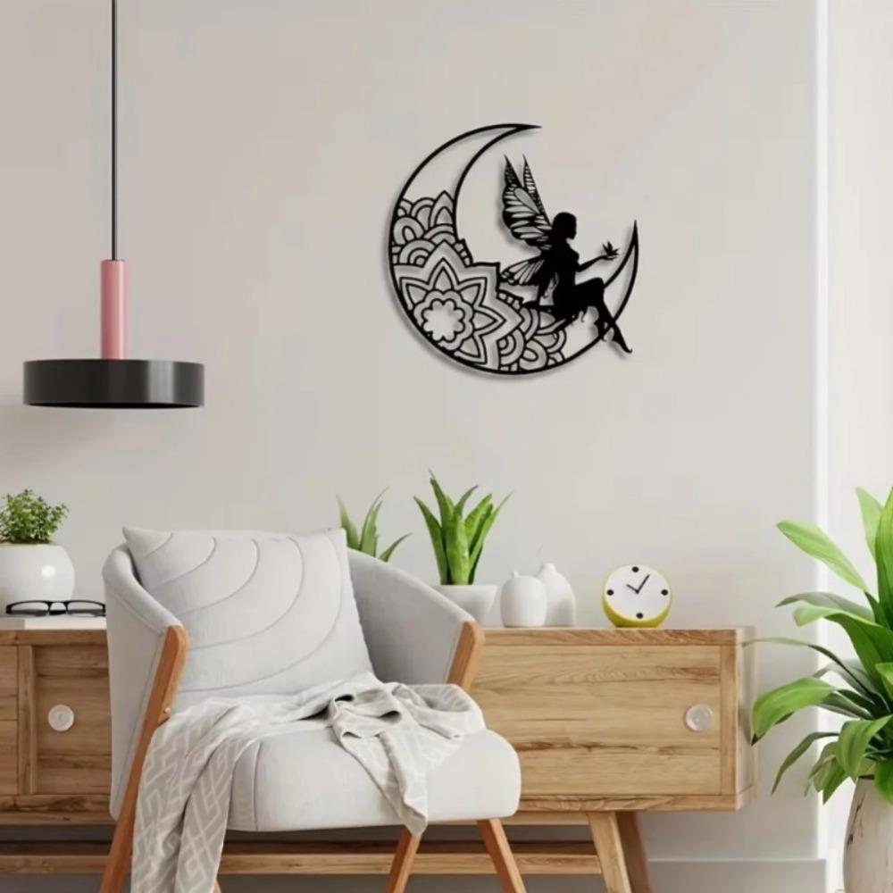 Metal Wall Art Celestial Fairy Outdoor Decor Iron Hollow Cut Design for Garden Patio Home