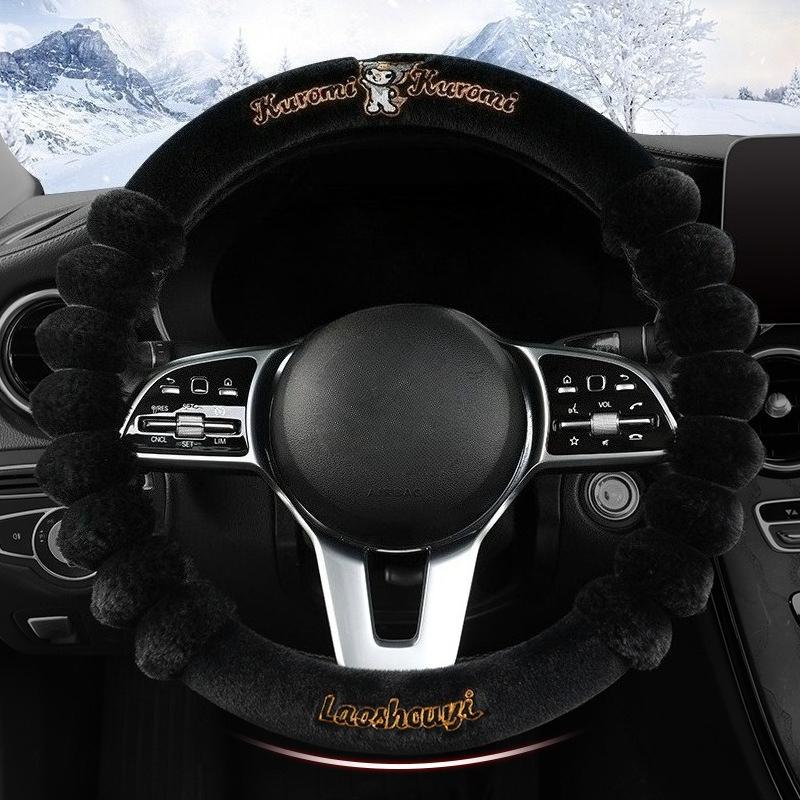 New Kuromi Winter Plush Rabbit Velvet Warm Steering Wheel Cover Soft Handle Cover for Men And Women Car Accessory