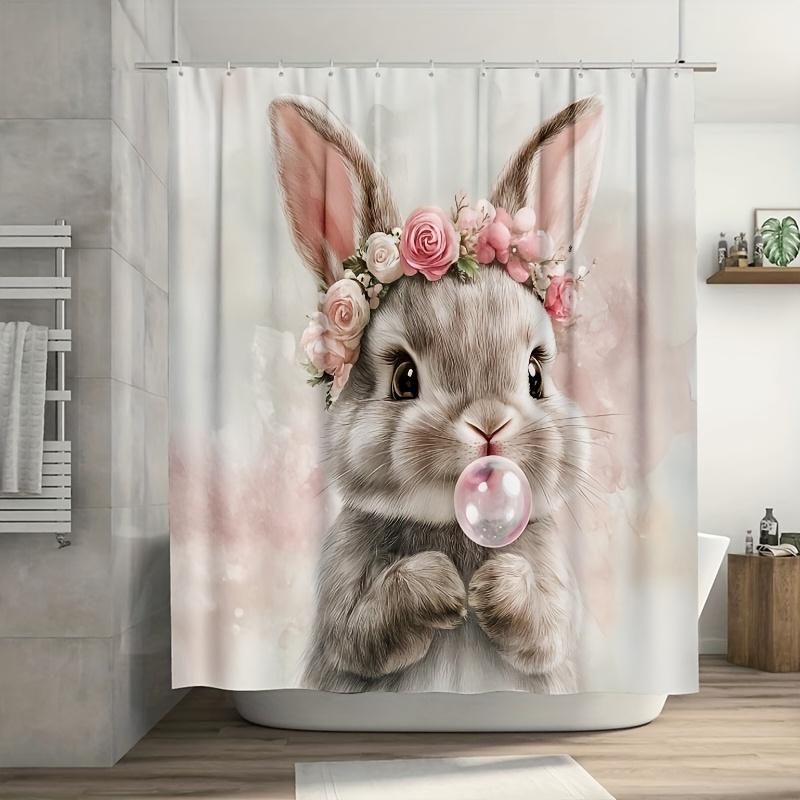Charming rabbit shower curtain - rabbits with flower crowns hanging in the living room, bedroom decoration - cute and natural