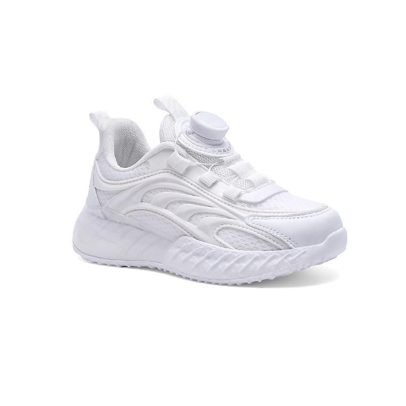 2025 Kids' Sneakers: White Non-Slip Breathable Shoes with Rotating Buckle for Boys and Girls