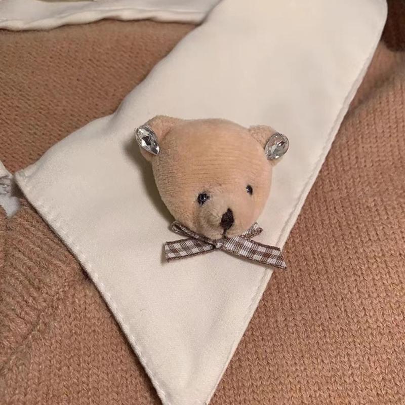 Stylish Bow Bear/Rabbit Brooch Pin Soft Plush Lapel Pin Clothes Badge Backpacks Pendant Women's Fashion Accessories