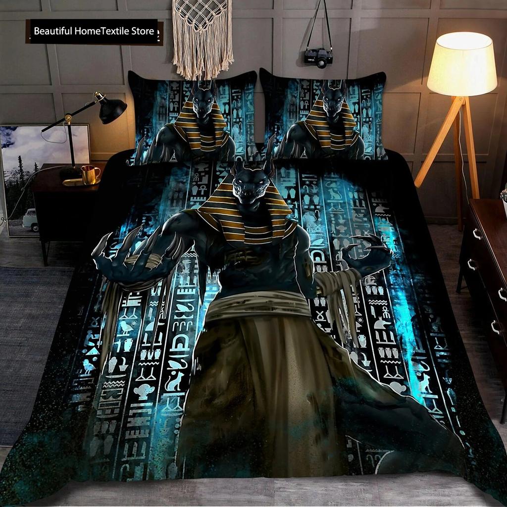 Ancient Egypt Anubis Egyptian Symbol Culture Comfortable Duvet Quilt Cover Pillowcase Bedding Set Children Bedroom Home Textile