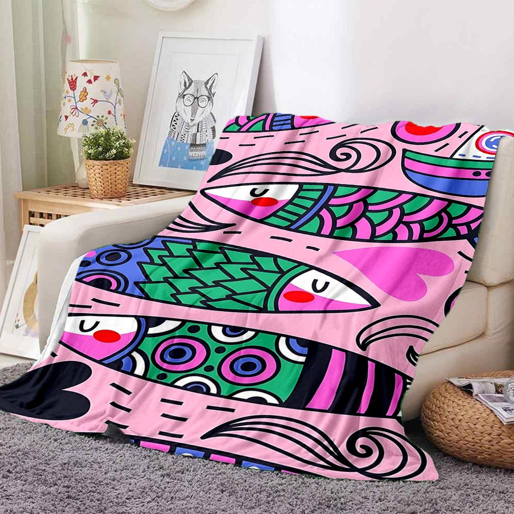 

1pc Fishes Boat Print Blanket Lightweight Flannel Throw Blanket For Sofa, Bed, Living Room, Office, Outdoor Travel, Camping 80cmx120cm