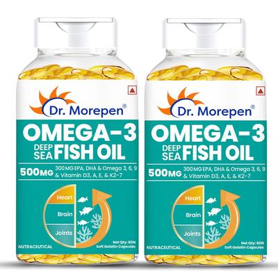 Dr. Morepen Omega 3 Fish Oil Capsules 500 Mg with EPA DHA High Potency 60 Count Pack Of 2