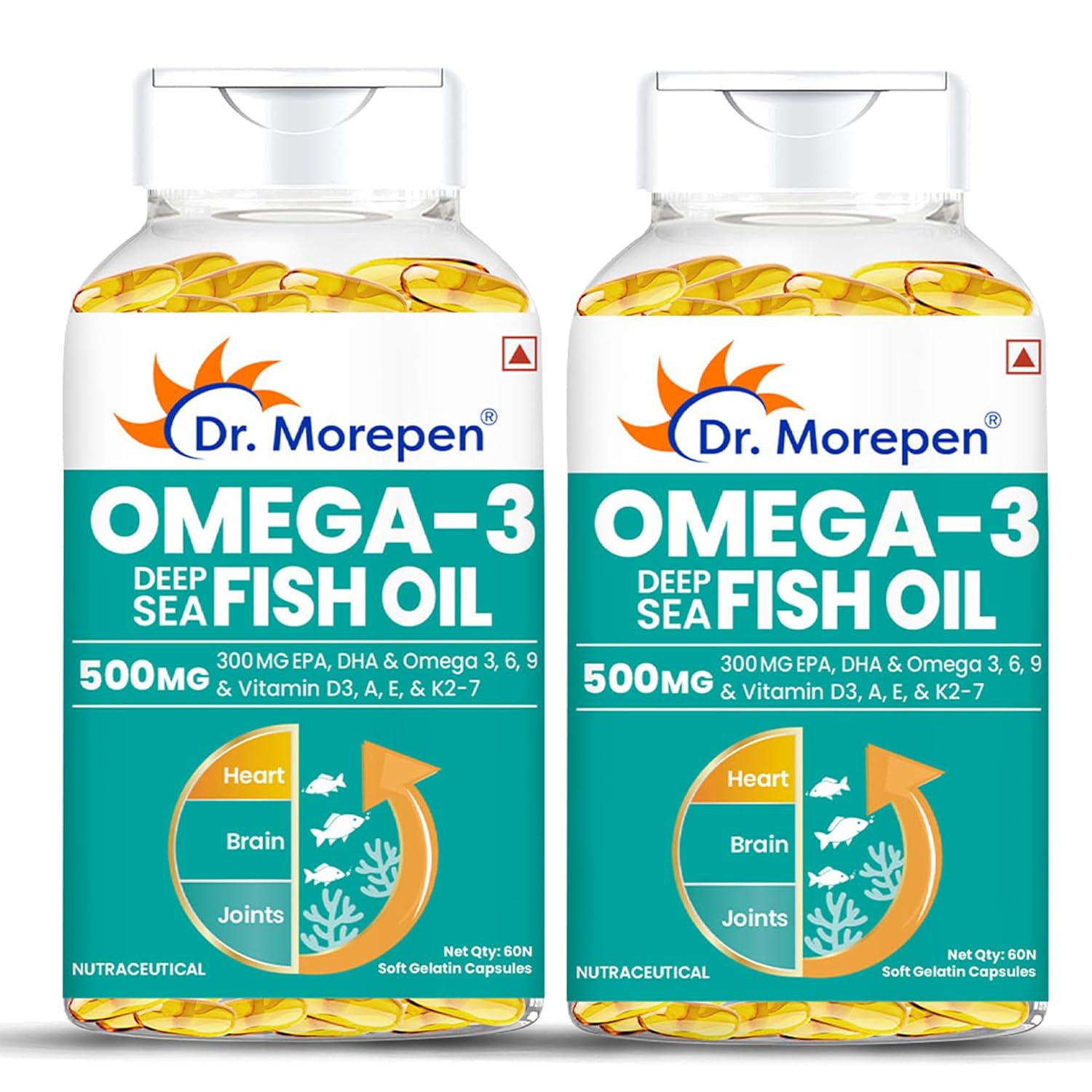 

Dr. Morepen Omega 3 Fish Oil Capsules 500 Mg with EPA DHA High Potency 60 Count Pack Of 2