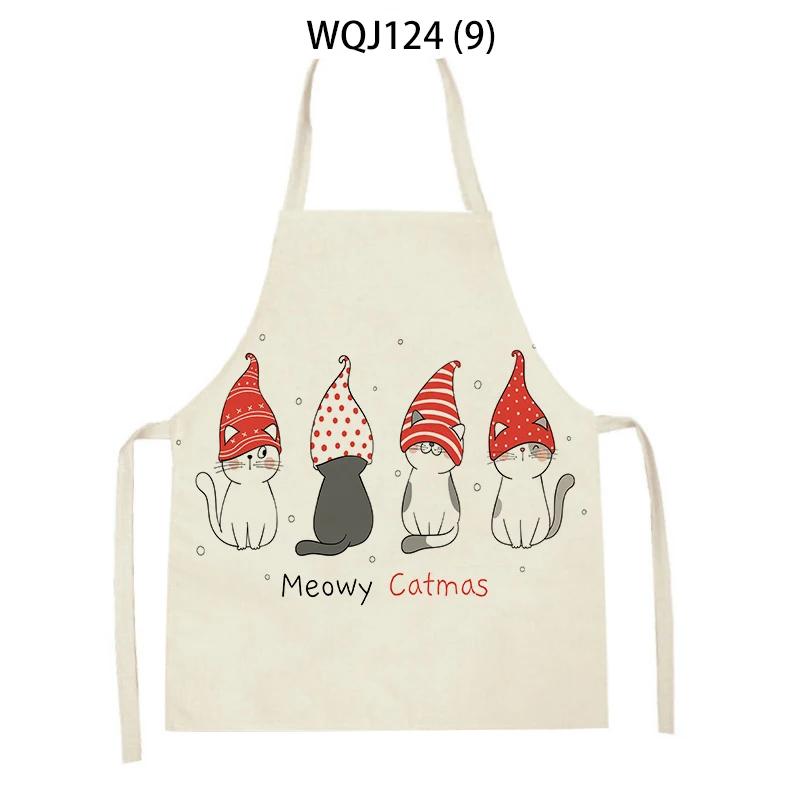 Cartoon Merry Christmas Cat Kitchen Aprons Adult Kids Waist Bibs Home Cooking Baking Cleaning Aprons Sleeveless Pinafore