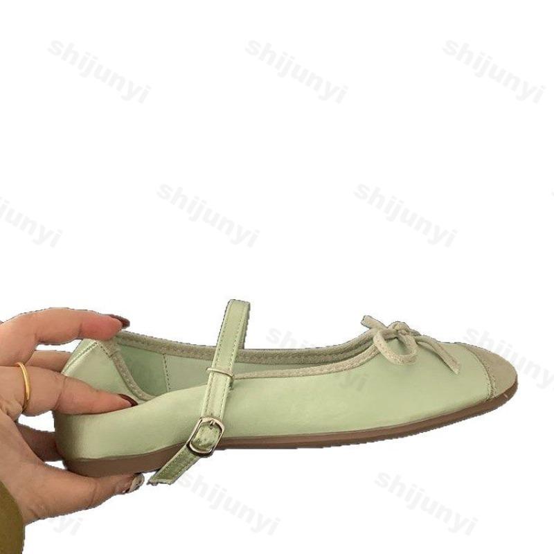 Bow-knot Mary Janes Women's Shoes Height Increasing 2025 Spring New Buckle Strap Ballet Dance Shoes Round Toe Comfortable Flats