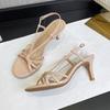 New One-word Buckle Temperament High Heels Women's Thin Heels Are Beautiful Nude Thin Strap Sandals Versatile