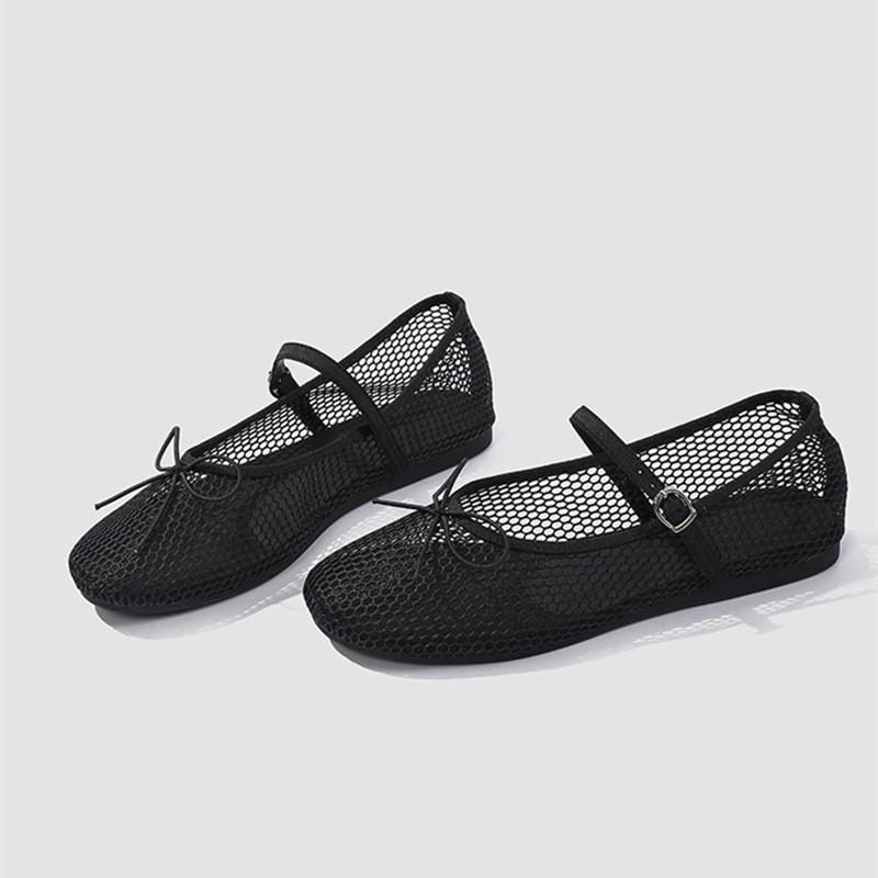 Summer Air Mesh Hollow out Women Ballet Flats Casual Soft Soles Bowknot Mary Janes Loafers Girls Walking Dance Shoes