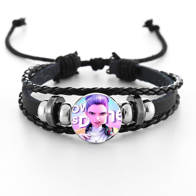 Cross-border Fashion Demon Hunter Bracelet: Time Gem Bangle for Men and Women, Couple's Leather Woven Black Hand Rope