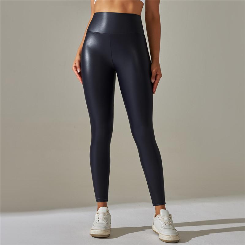 Leggings High Waist Yoga Sports Women Pants Elastic Pu Leather High