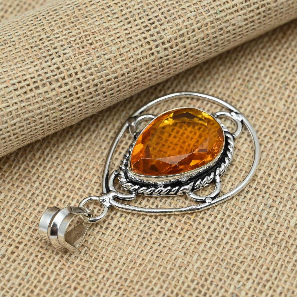Honey Topaz Gemstone 925 Sterling Silver Jewelry Handmade Pendant Birthday's Gift