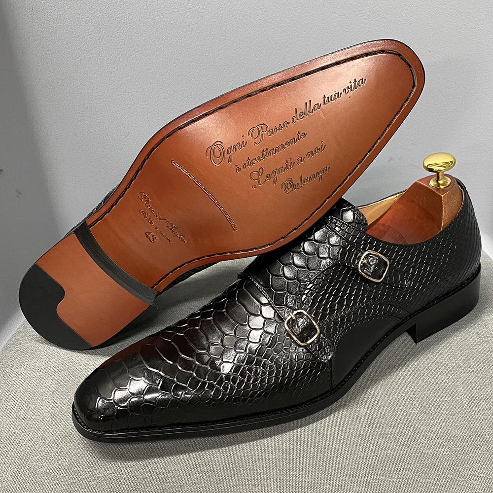 Fashion Men's Loafers Leather Shoes Double-breasted Python Pattern Men's Casual Shoes Formal Wear Office Business Leather Men's Shoes