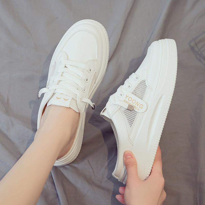 2025 New Summer Half-drag Little White Shoes Women's Shoes Wear Lazy Ins Trendy Sandals Bag Head Fashion Slippers