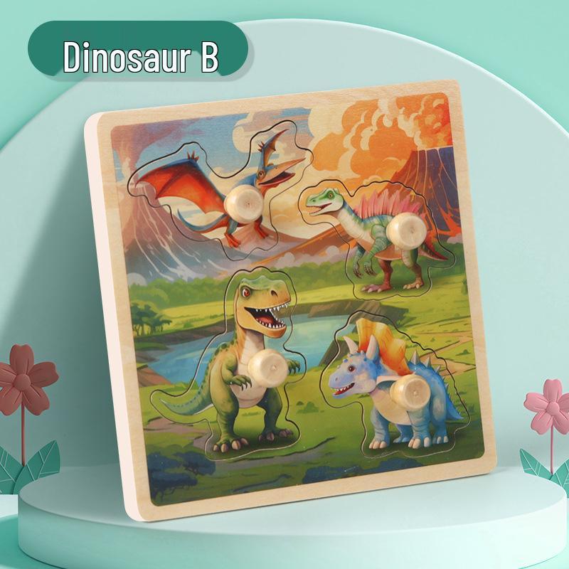 

Mini Wooden Peg Puzzle Board: Early Education for Kids with Cartoon Animals, Transportation & Fruits