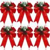 6PCS Christmas Pinecone Pine Needle Bow Christmas Grid Ribbon Bow Christmas Tree Decoration Bow Home Furnishings