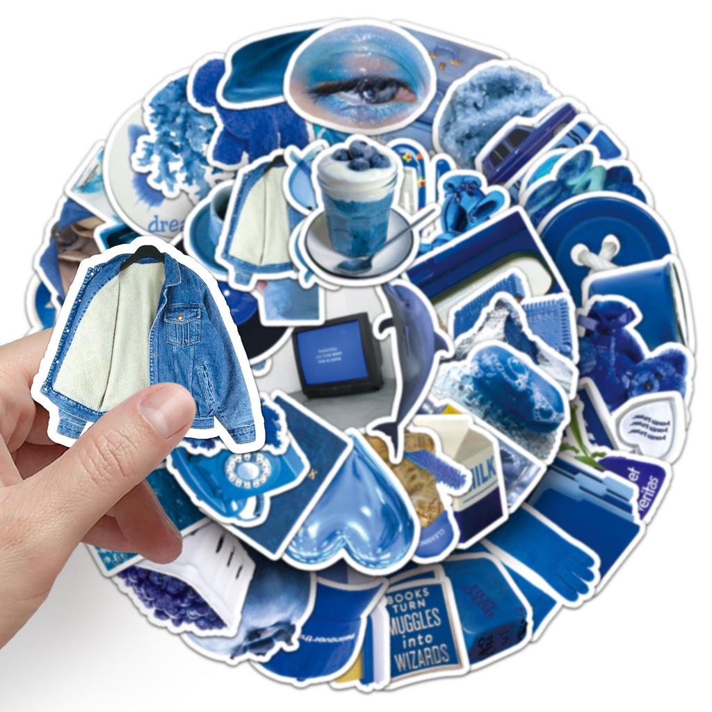 50 Blue Graffiti Style Waterproof Stickers for DIY: Fresh & Creative Designs for Cups, Phones, and Suitcases