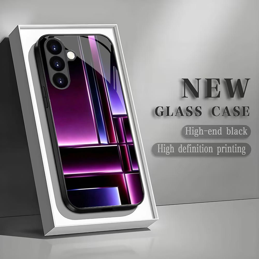 Geometric pattern glass phone case suitable for Samsung Galaxy S26 S25 S24 S23 S22 S20 FE/Ultra/Plus anti drop back cover