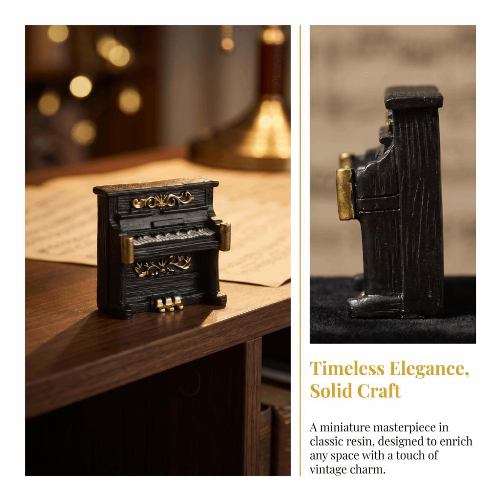 Detailed Carved Exterior Texture Vintage Style Resin Desktop Decorative Piece piano