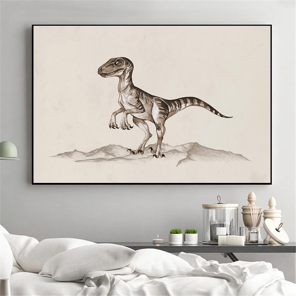 Vintage Dinosaur Chart Posters Extinct Animals Science Educational Prints Canvas Painting Wall Art Pictures Home Boy Room Decor