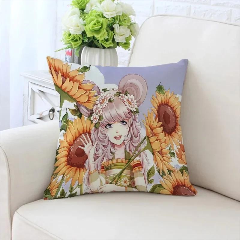 Față de pernă decorativă de lux pentru casă, pentru mașină, sufragerie, canapea, cu model Fata cu floarea-soarelui