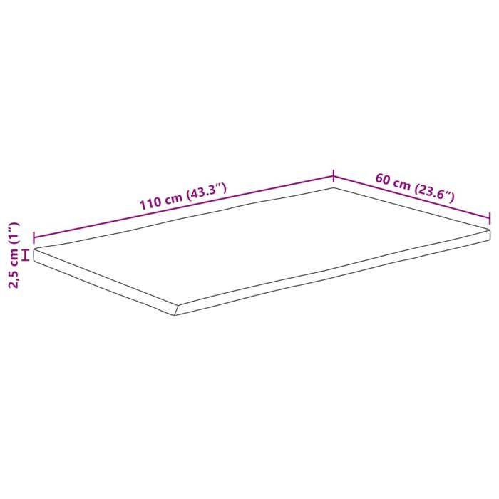 VidaXL Dessus de table 110x60x2,5 cm bord vivant bois massif manguier 370767
