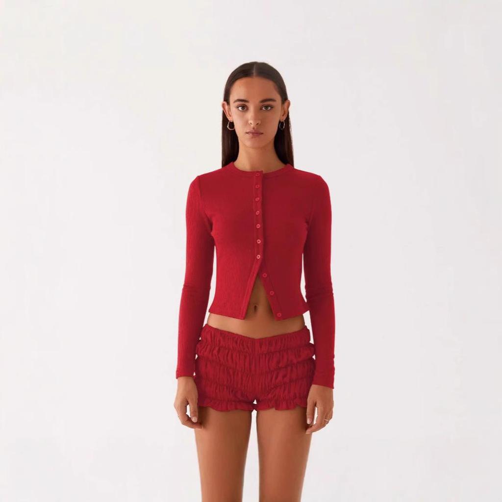 Ebay2025 Damen Frühling/Sommer Slim-Fit Einfarbig Knopf-Cardigan