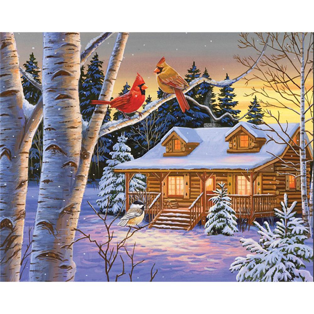 DIY Diamond Painting Snow Diamond Mosaic Landscape Sunset Embroidery Rhinestone Full Round Diamond Cross Stitch Home Gift