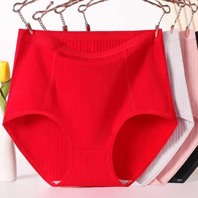 Plus Size Women's Red Middle Aged Mom Cotton High Waisted Panties