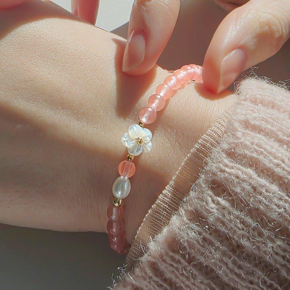 14K Gold-Filled Saku Natural Mother-of-Pearl Cherry Blossom Bracelet W