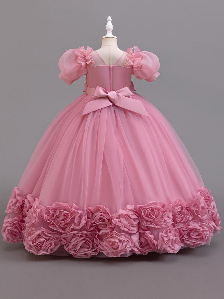 Girls' Princess Dress - European & American Floral Birthday Gown, High-End Host and Piano Performance Costume