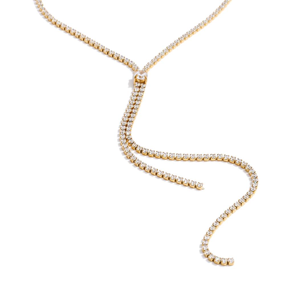 

Yhpup Delicate Full Cubic Zirconia Chain Pendant Premium Necklace Stainless Steel Luxury Temperament Bling Jewelry for Women