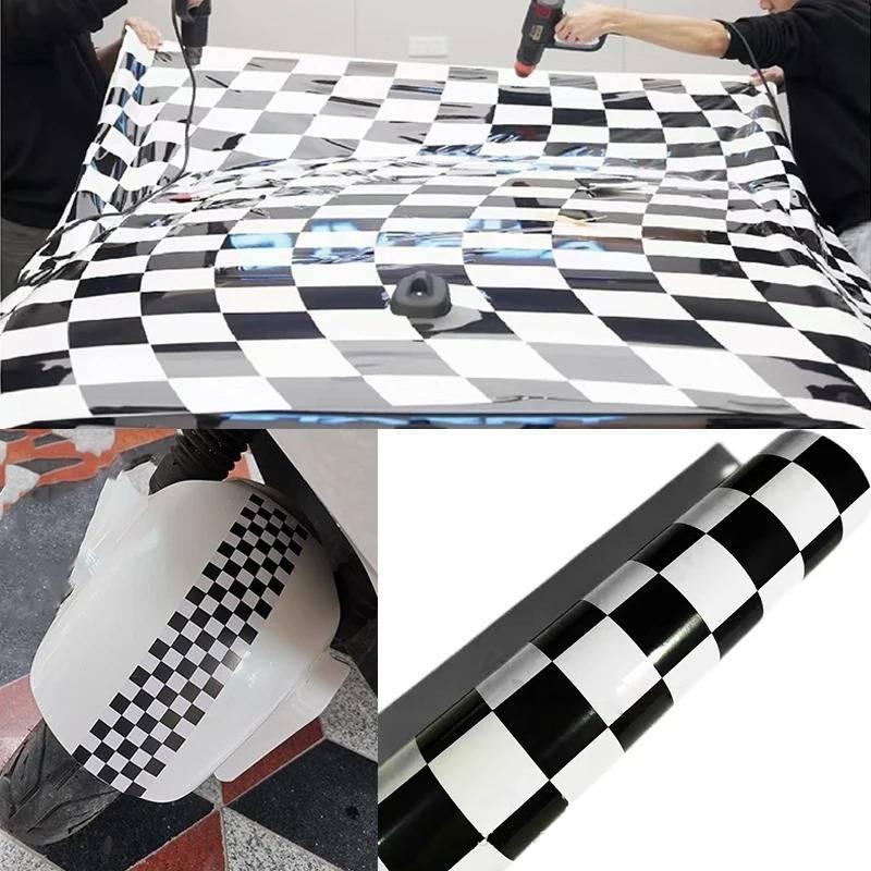 White Black Checker Pattern Bright Surface Stickers For Car Motorcycle And