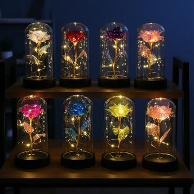 Valentine's Day Gift Rose Immortal Flower Glass Cover Night Light Qixi Festival Mother's Day Christmas Creative Ornament