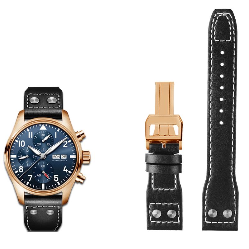 Klasické 21mm 22mm pro IWC originální kožený řemínek k hodinkám Velký pilot plamenomet Malý princ Mark18 Series Náramek Willow Nail Náramek Muž